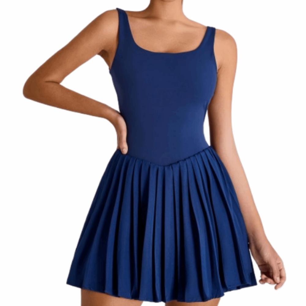 Ausgeschnittenes Damen-Tenniskleid Ärmellos Badmintonröcke Trainings-Stramplerkleid Badminton Sport
