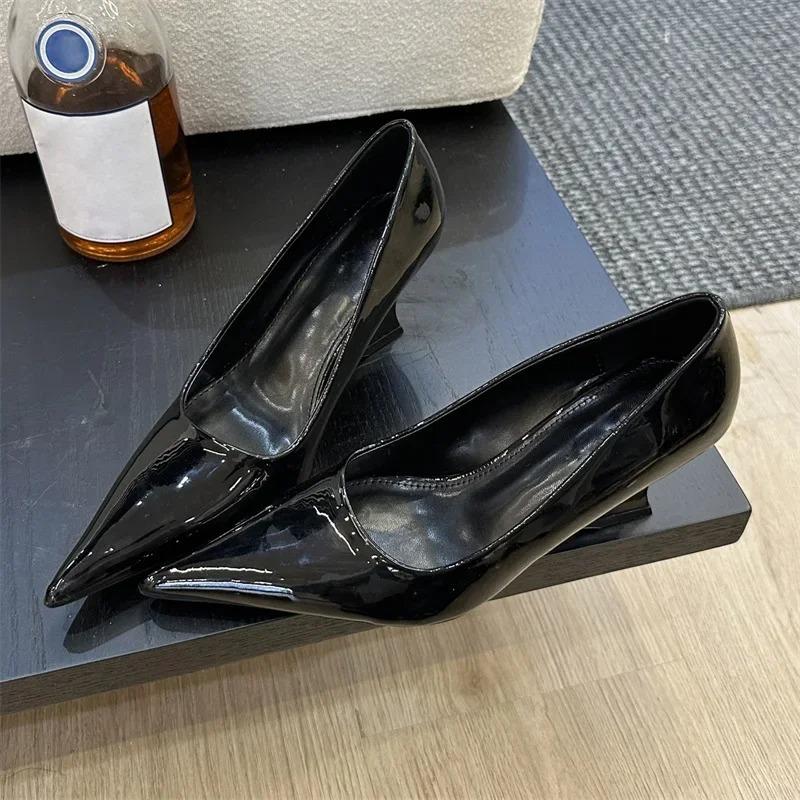 Pesstwei Spring Sexy High Heel Pointed-Toe Wedge Heel Women's Leather Shoes Silver Red Wedding and Banquet Shoes Size 40