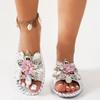 Rhinestone flower one-word women's new fashion flat-bottom drag gentle temperament slippers