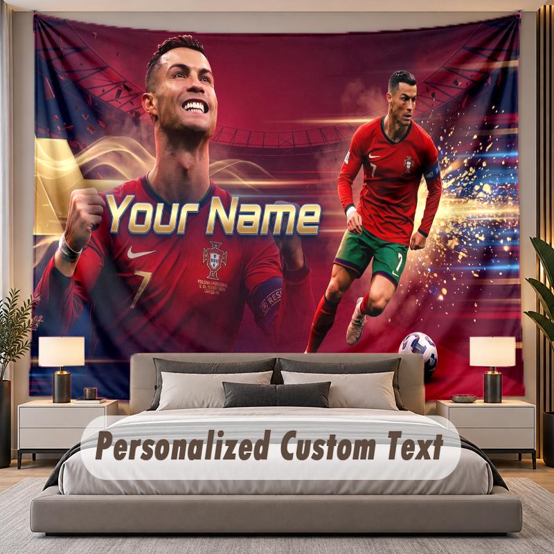 Vlastní text s jménem Gobelín Cristiano Ronaldo Personalizovaný polyesterový nástěnný gobelín do ložnice a pokoje