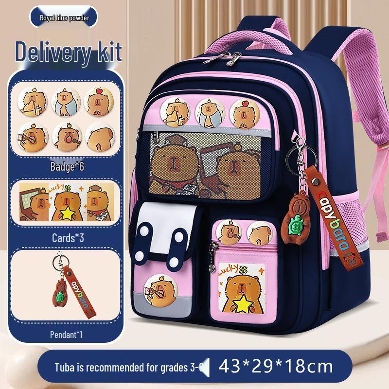 Schultasche mit großer Kapazität und Rückenstütze für Jungen im Alter von 3-6 Jahren, Capybara-Design, 1. Klasse