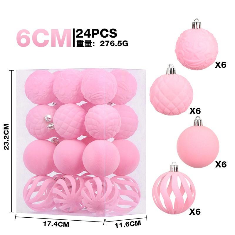 24pcs 6cm Flocked Christmas Ornament Balls Tree Decoration - Modern Minimalist Holiday Decor In Green Ivory Pink Camel