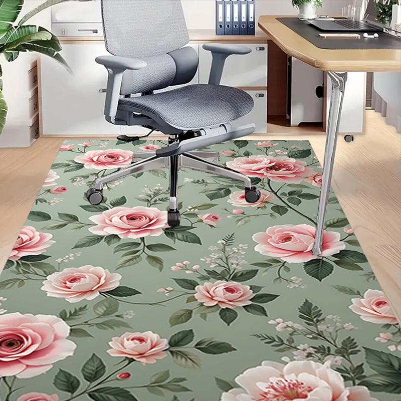 1PC Rose Pattern Non-Slip Floor Carpet Compatible for Office&Living Room&Bedroom&Dining room - Flat- Soft & Pattern, Vibrant Colors-W303
