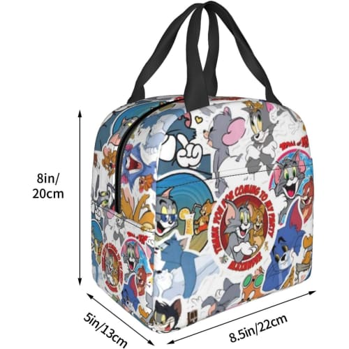 Asamike Lunch Bag, Cute Tom and Jerry Design, Large Capacity Lunch Box/Bento Bag, Insulated and Thermal, with Pockets for Food Storage, Perfect for Co
