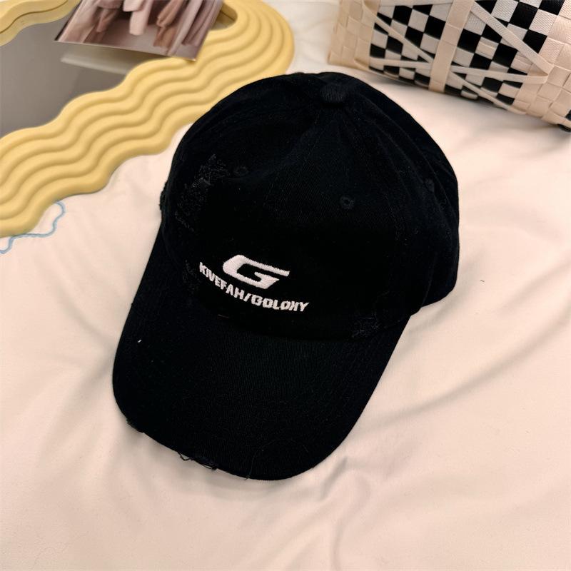 Hole baseball cap tide brand summer new men's and women's street G letter yellow cap showing face small embroidery tide