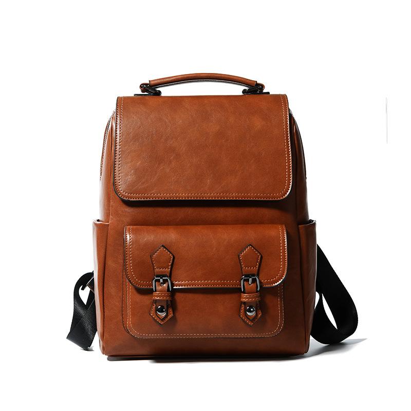 

Натуральный кожаный рюкзак ретро компьютерный рюкзак из коровьей кожи для студентов колледжа коричневый