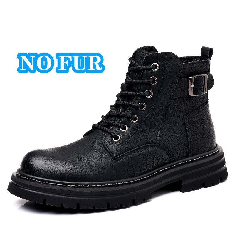 Fashion Men's Genuine Leather Boots High Quality High-top Man Walking Shoes Plus Velvet To Keep Warm Motorcycle Boots Non-slip Men Botas