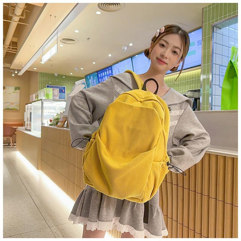 2025 New Corduroy Solid Color Backpack Female College Students 'schoolbag Simple Korean Style Japanese