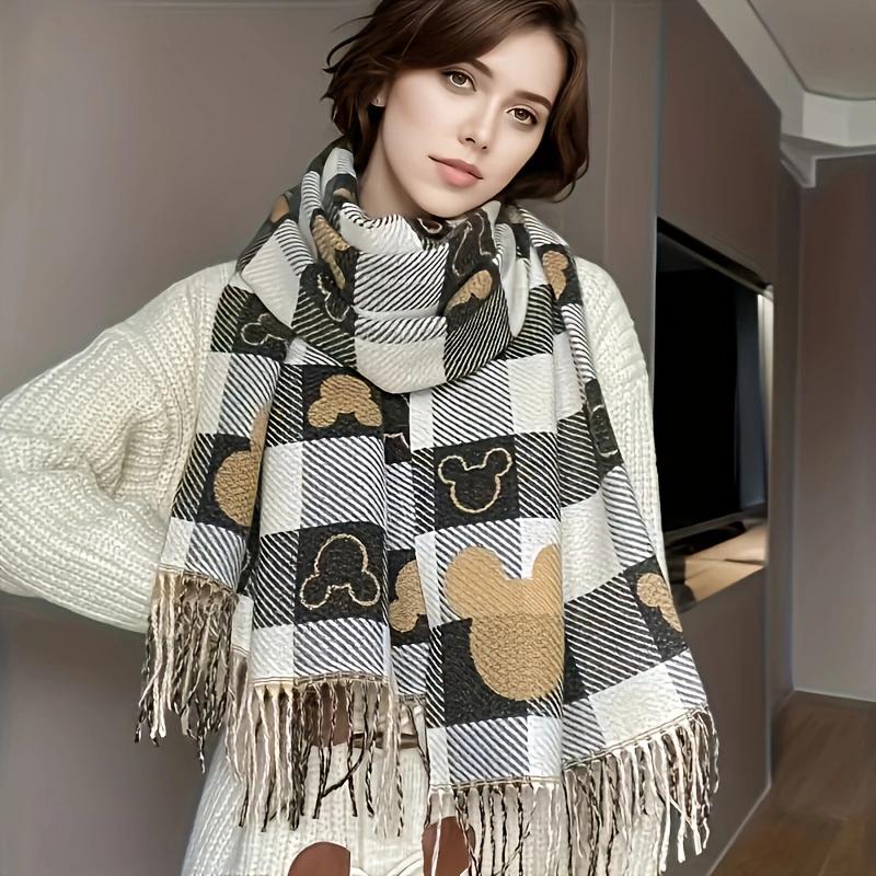Mouse Head Double-Sided Scarf - A Cozy and Warm Women's Polyester Shawl, Perfect for Autumn and Winter