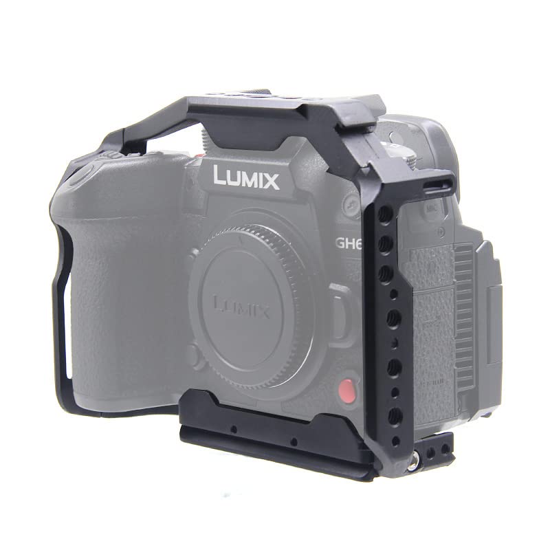 SIUTATDSH Camera Cage for Panasonic LUMIX Super Cold Shoe Arri Compatible Screw and Arca Plate GH7/GH6 Cameras, Expandable, Built-in Mount, Holes,