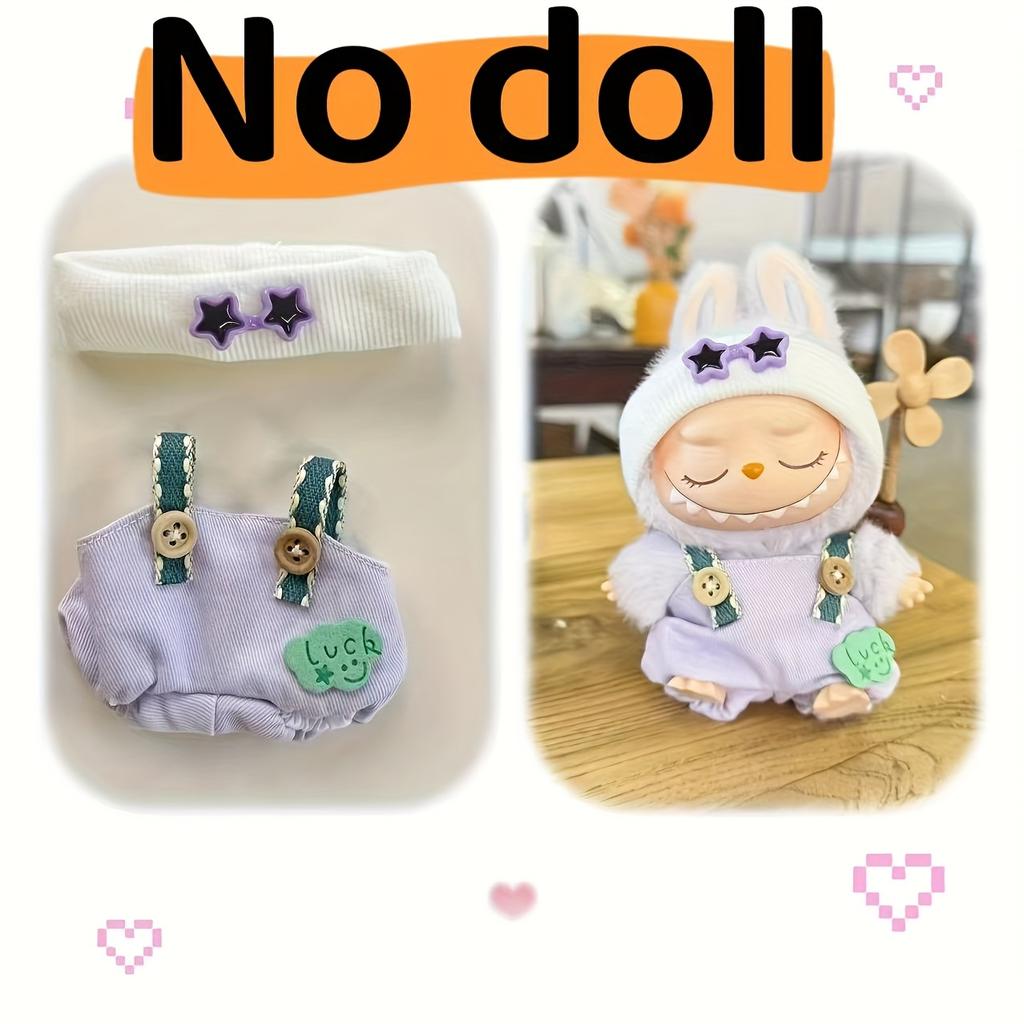 New 2025 Labubu First and Second Generation Doll Accessories Trendy Playwear Starry Eye Suspender Pants Hat Set Doll Accessories Changeable Cute