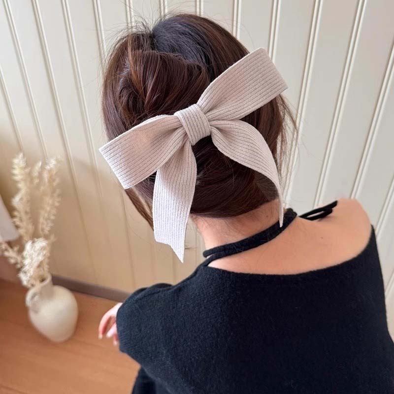 Korean Solid Color Large Pink Bow Hairpins for Women Girl Vintage Knitted Bowknot Ribbon Duckbill Clamp Clip Hair Accessories