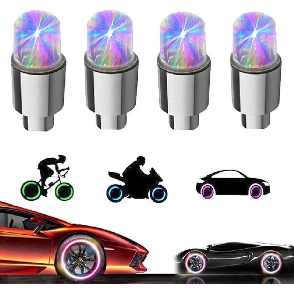 4 Pack LED Valve Stem Caps Lights for Car Tires Wheel Assemblies Auto Motion Light up in Dark Air Neon Bicycle Motorcycle Tyre Bike Truck Golf Cart