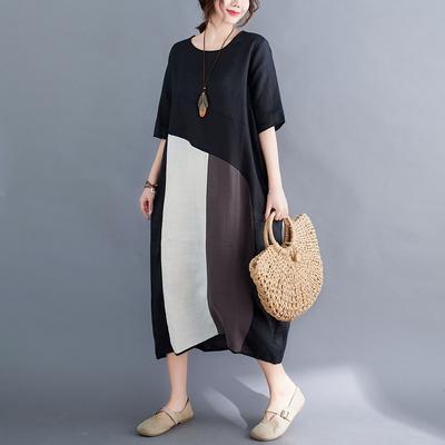 Women  Short Sleeve Cotton Linen Vintage  Dresses for Women Casual Loose Long Woman Summer Dress Elegant Clothes