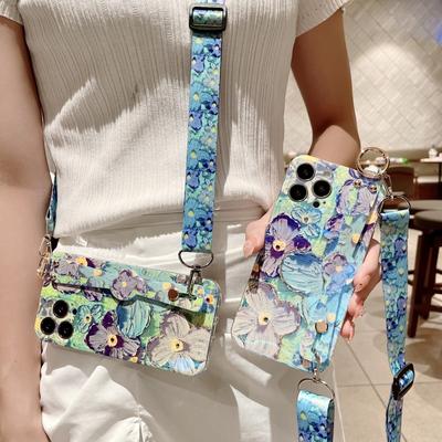 Crossbody Strap Case For Xiaomi Mi 12T Pro 12 T Lite Xiami 12TPro M12T Stand Wristband Lanyard Soft Blue Ray Oil Flower Cover