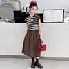 Children's Sets Girls Summer Set Stripe Tee Midi Skirt Fashion 2-Piece Outfit