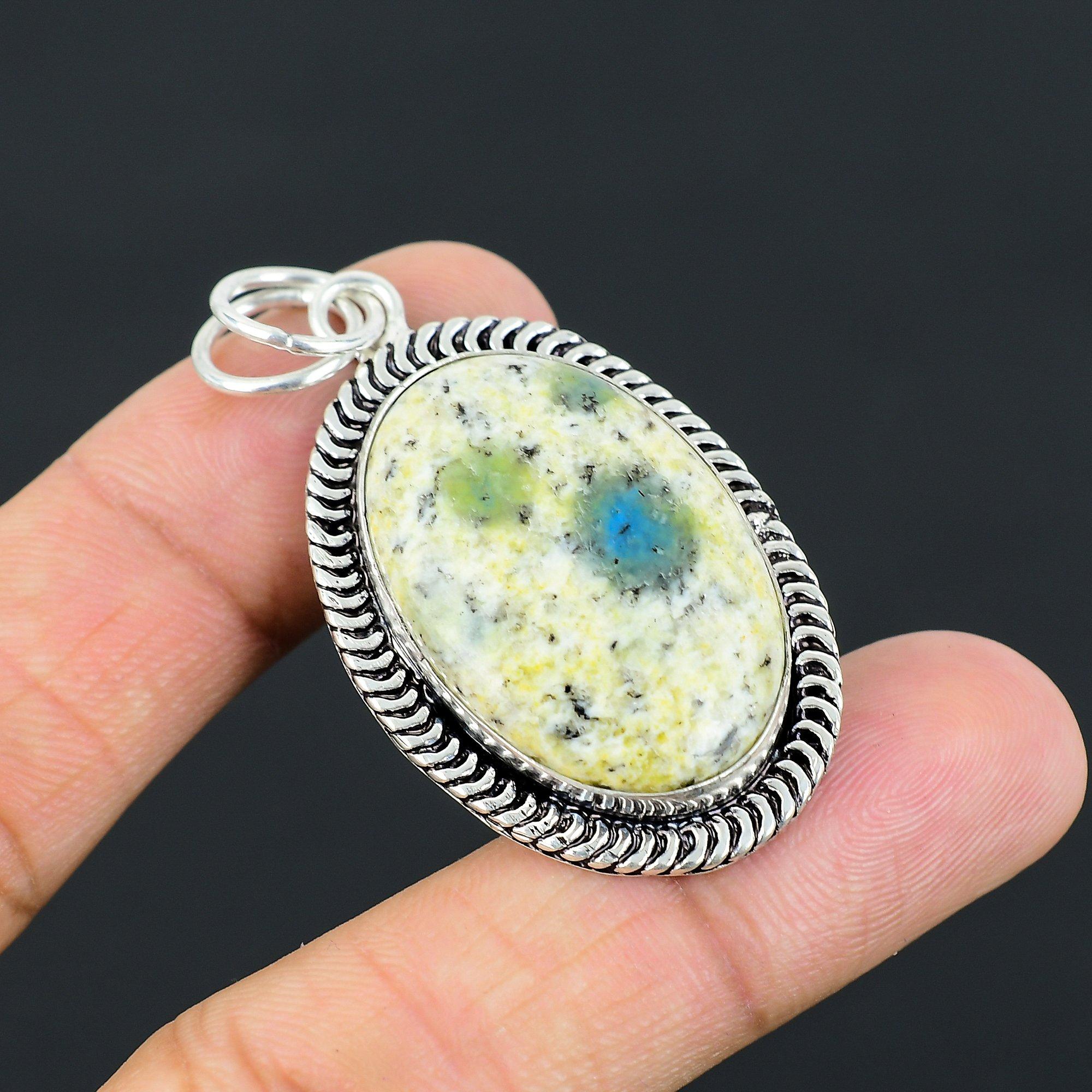 925 Silver Oval K2 Jasper Gemstone Sister Bezel Elegant Birthday Pendant Jewelry