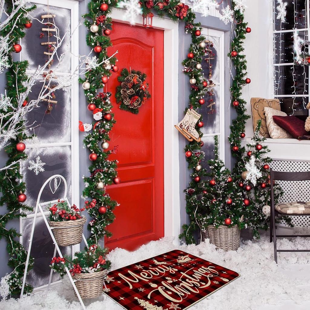 Merry Christmas Doormat Red Welcome Mat Indoor/Outdoor Entryway Rug Front Door Decor Courtyard & Patio Rug