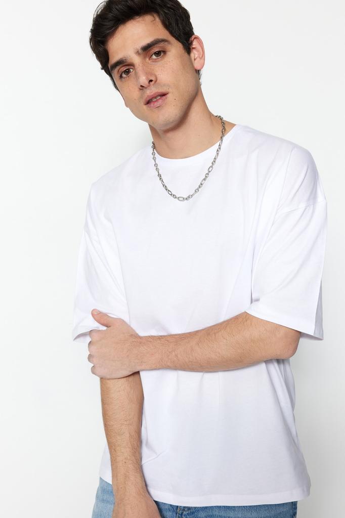 Men's Fashion T-Shirt Crew Neck Short Yellow Oversize Wide Cut Basic 100% Cotton T-Shirt