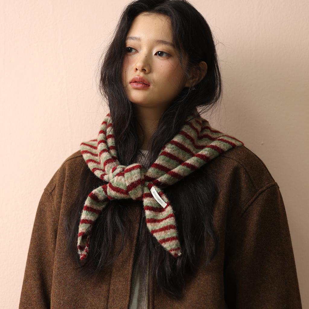  New Wool Fashion Knitted Triangle Hijab Wraps Women Winter Stripe Shawl Scarf Shoulder Shawl Neckerchief