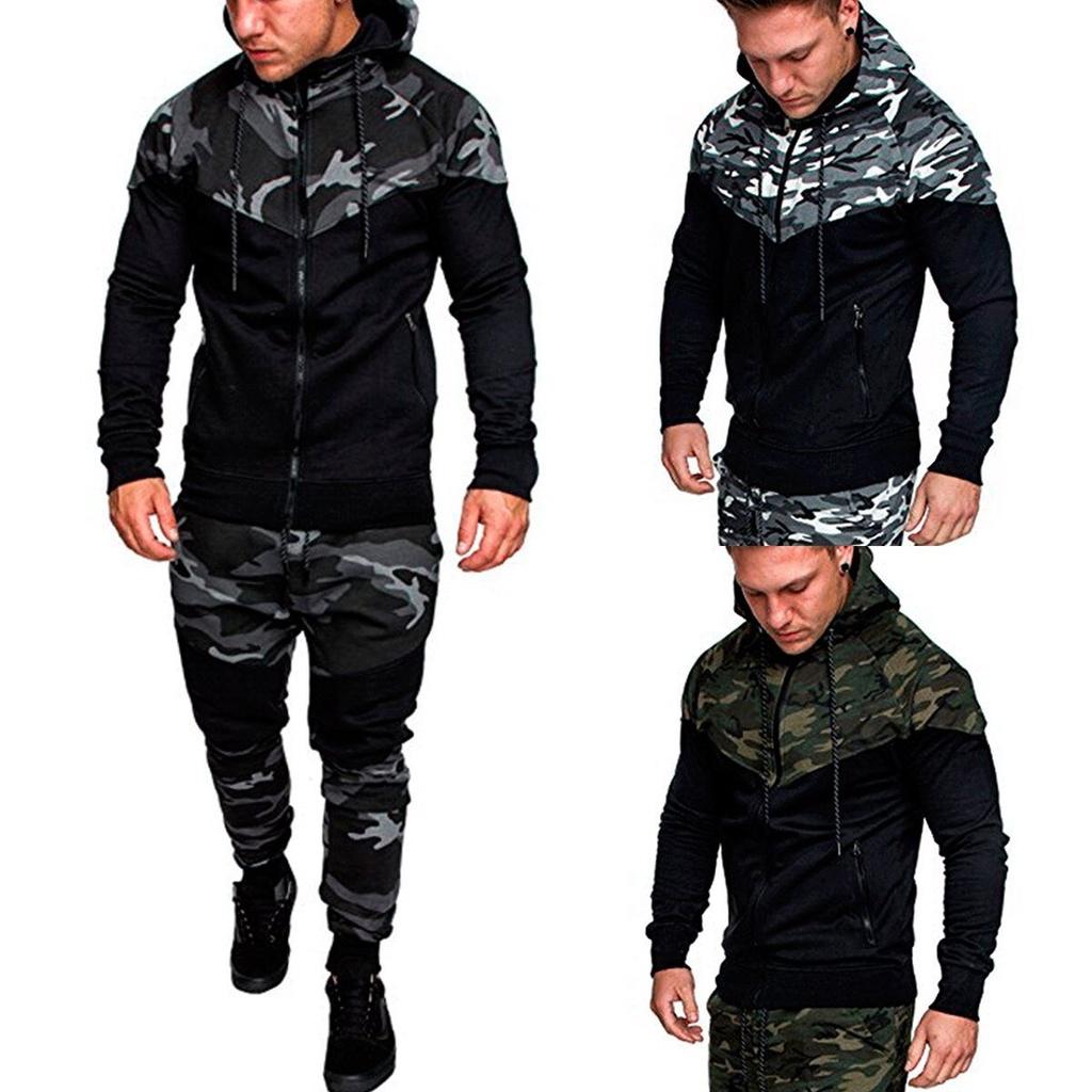 Mens Slim Hoodie Camouflage Sweatshirt Coat Jacket Outwear Tops Trousers Pants With Premium Quality Fabric And Timeless Style