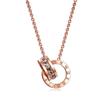 Korean-Style Roman Numeral Diamond Pendant Necklace In 18K Rose Gold Titanium Steel