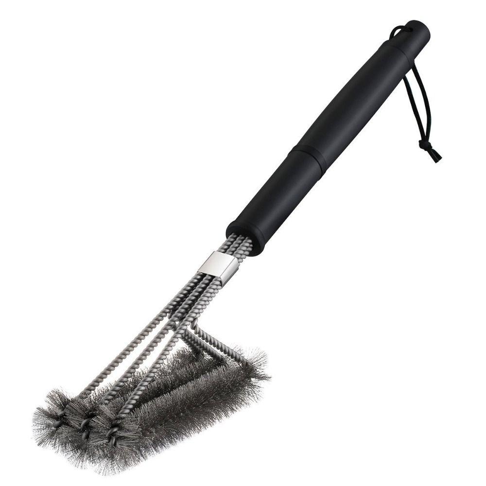 Long Handle Barbecue Cleaning Brush Triangle Grill Cleaning Steel Brush Multi-Function   Camping