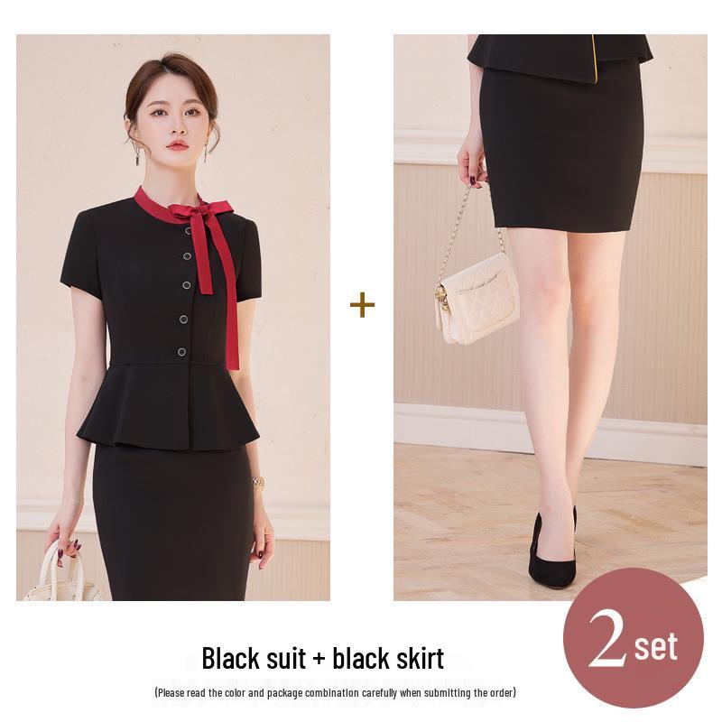 Women's Summer Professional Pant Suit Set - Short Sleeve Work Uniform for Receptionists and Beauticians