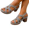 Damen Sandalen mit offenem Zeh und Fersenriemen mit niedrigem Blockabsatz, verstellbarer Schnallenverschluss und perforiertes florales Muster, Leder-Obermaterial, bequemes Fußbett
