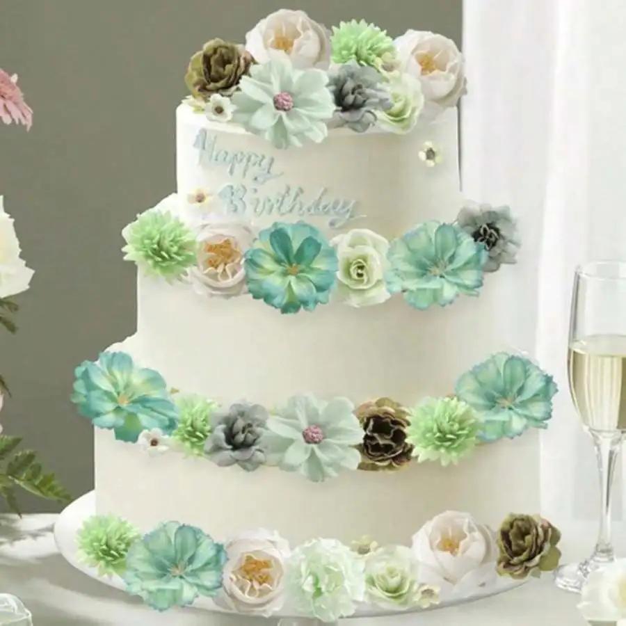 20 Pcs Flower Heads, Mini Artificial Flowers, Green, Purple, Pink, Wedding Bridal Headpieces, Flowers