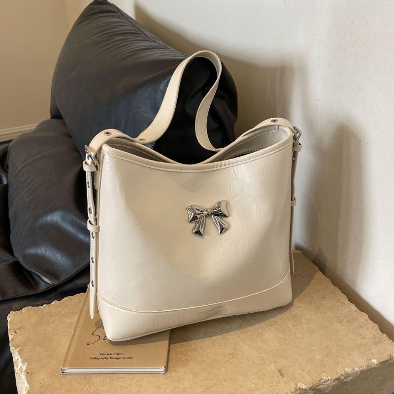 

Bow beautiful niche design underarm bag casual simple commuting versatile texture shoulder tote bag бежевый