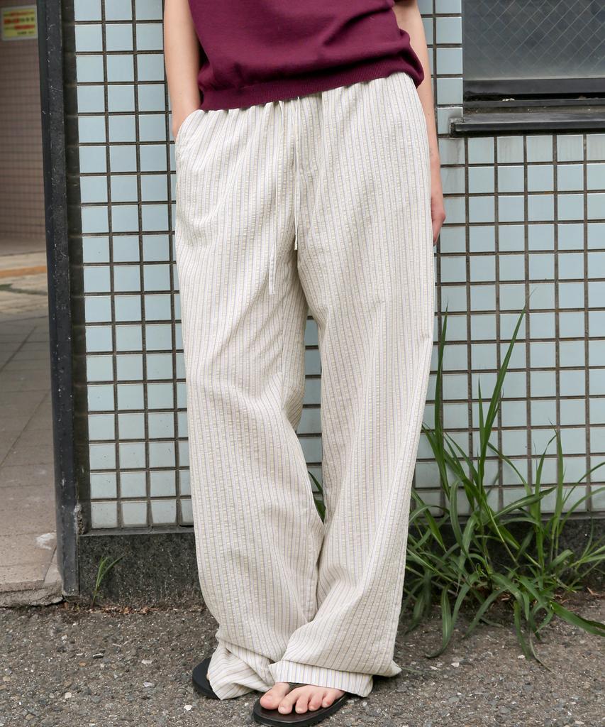 Leuba Light Washed Stripe Pants - Beige Stripe