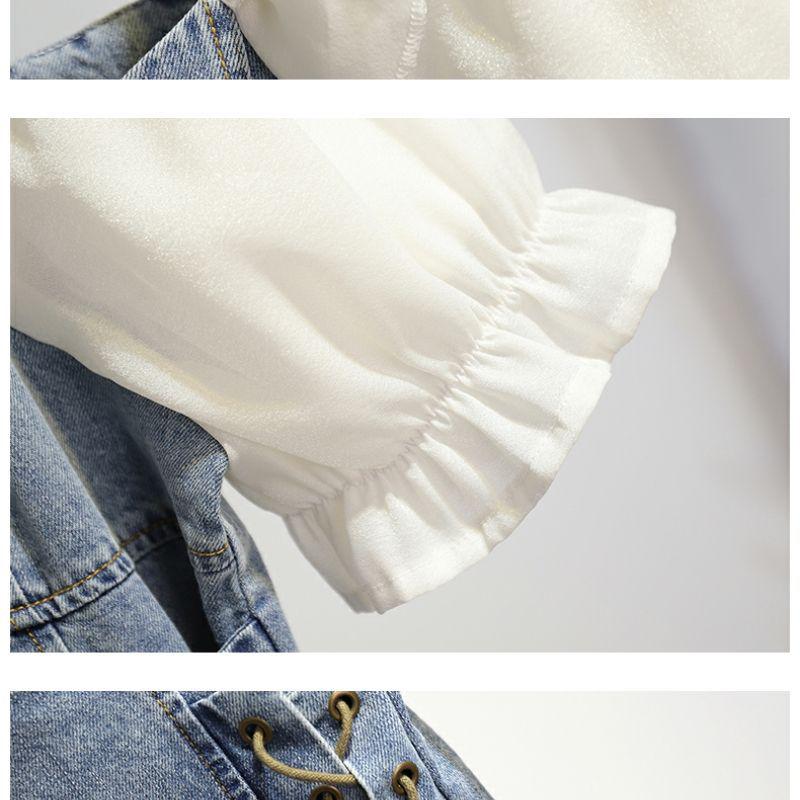 Damen One-Shoulder Puffärmel Denim Patchwork A-Linien Kleid - Sommer 2026 Taillenbetonend Schlanker Stil