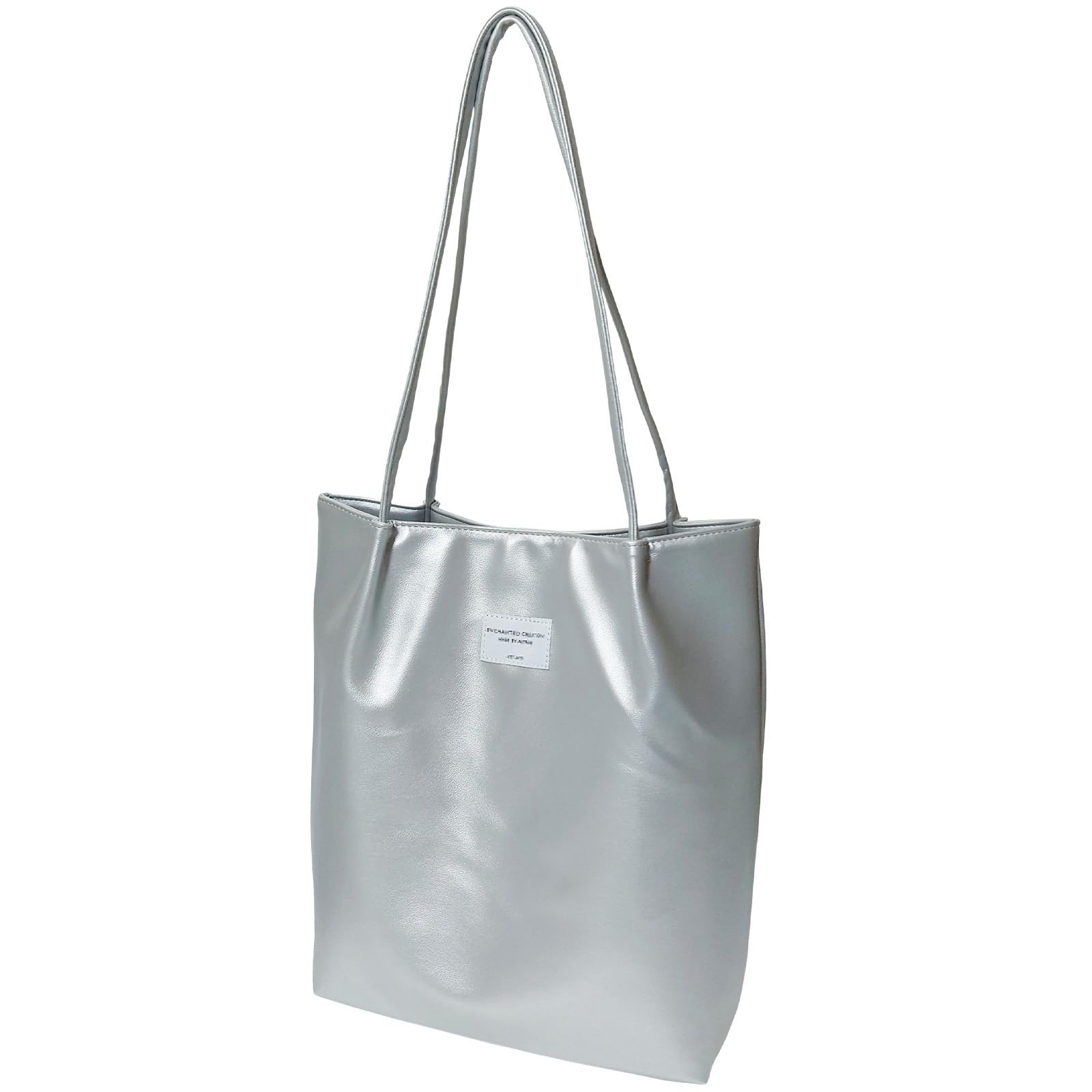 

Crossmarberry Vertical Tote A4 Large Faux Shoulder Long Silver Women s Bag, Size, Capacity, Leather, Business, Cute, Large, Stylish, Bag, Simple,