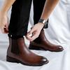 Fashion Men Casual Leather Pointed Toe Brogue Boot Classic British Style Casual Business Ankle Boot fFlat Designer Antiskid Outdoor Boot