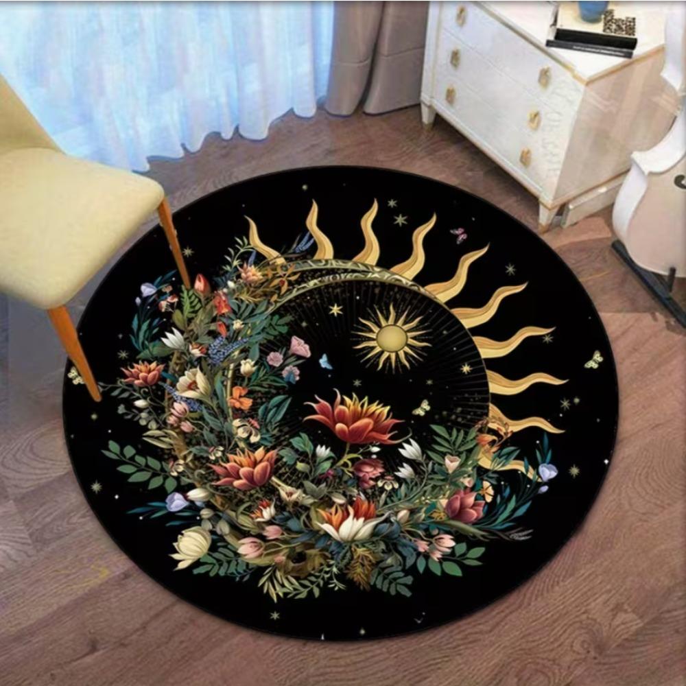 Magic Luck Sun Moon Flower Starry Rug Non Slip Soft Easy To Clean for Home Living Room Vacation House Decorative Floor Mat Home
