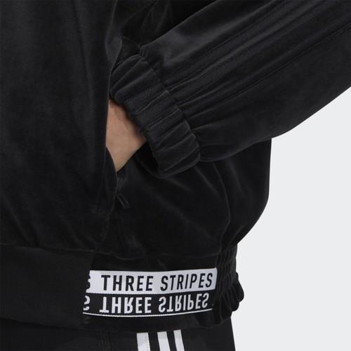 adidas Velour Jkt Long-Sleeve Hooded Zip-Up Jacket Plush Coat Women's Black