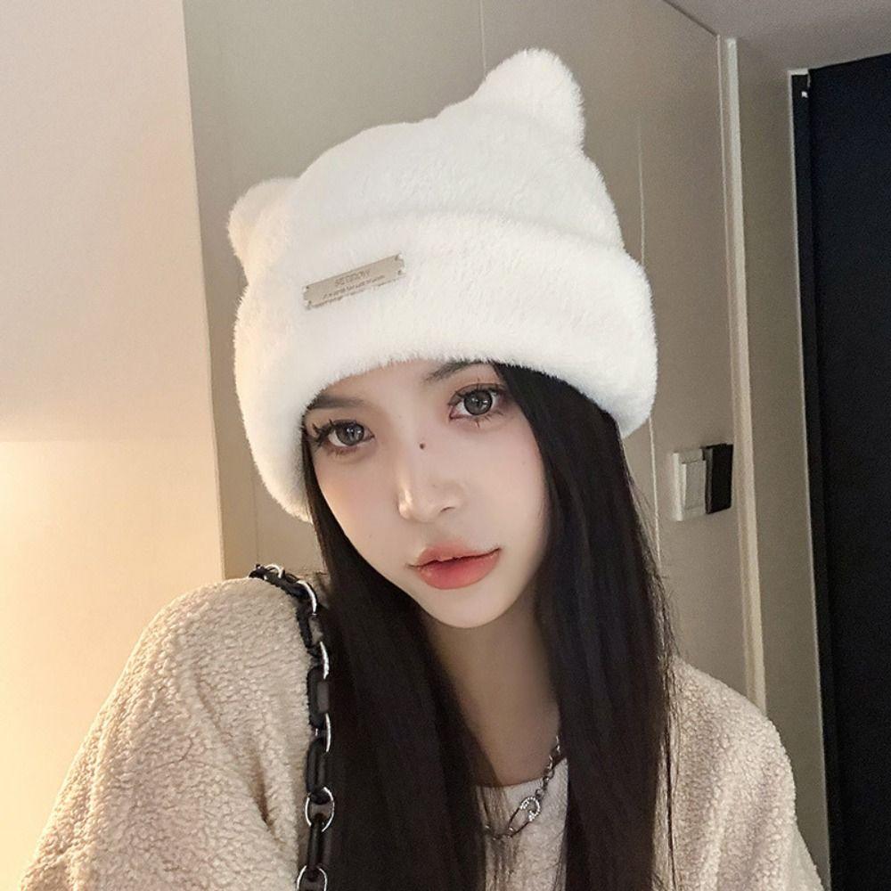 Bear Ears Knitted Cap Fluffy Winter Plush Hat Cute Cat Ears Hat Winter/Autumn