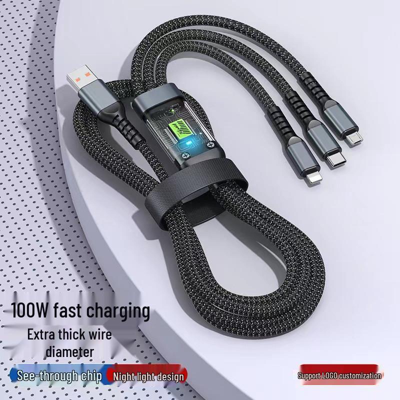 

Нейлоновый кабель 3-в-1 для быстрой зарядки 100 Вт с цифровым дисплеем