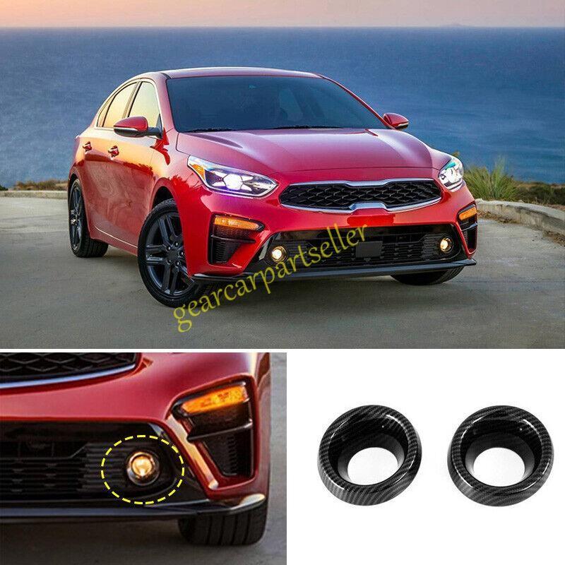 For Kia Forte K3 19-20-21 Carbon Fiber Front Fog Light Lamp Ring Cover Trim 2PC