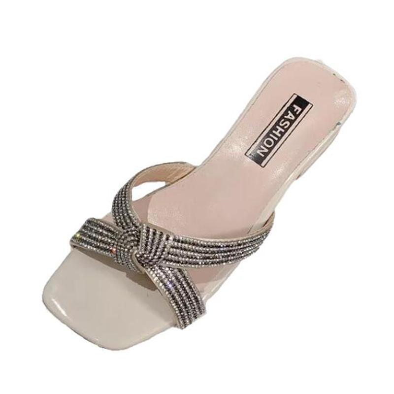 Designer Women Chunky Slippers Crystal Fad Low Heels Shoes Ladies Sandals  Spring Summer New Casual Flip -Flops Women Slides