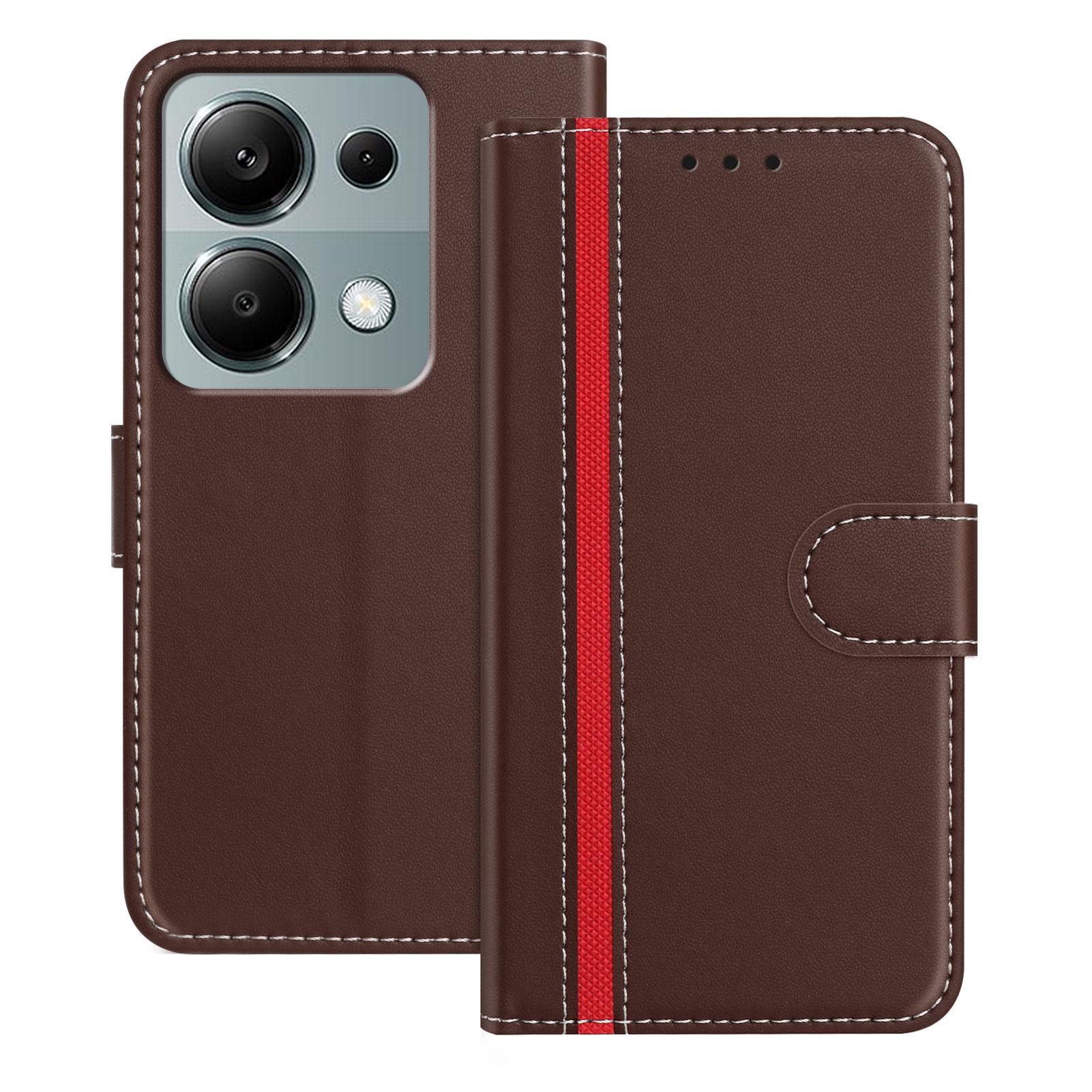 

For Xiaomi Redmi Note 13 Pro 4G Phone Cases Wallet Stand Color Splicing Leather Cover with Magnetic Clasp Brown