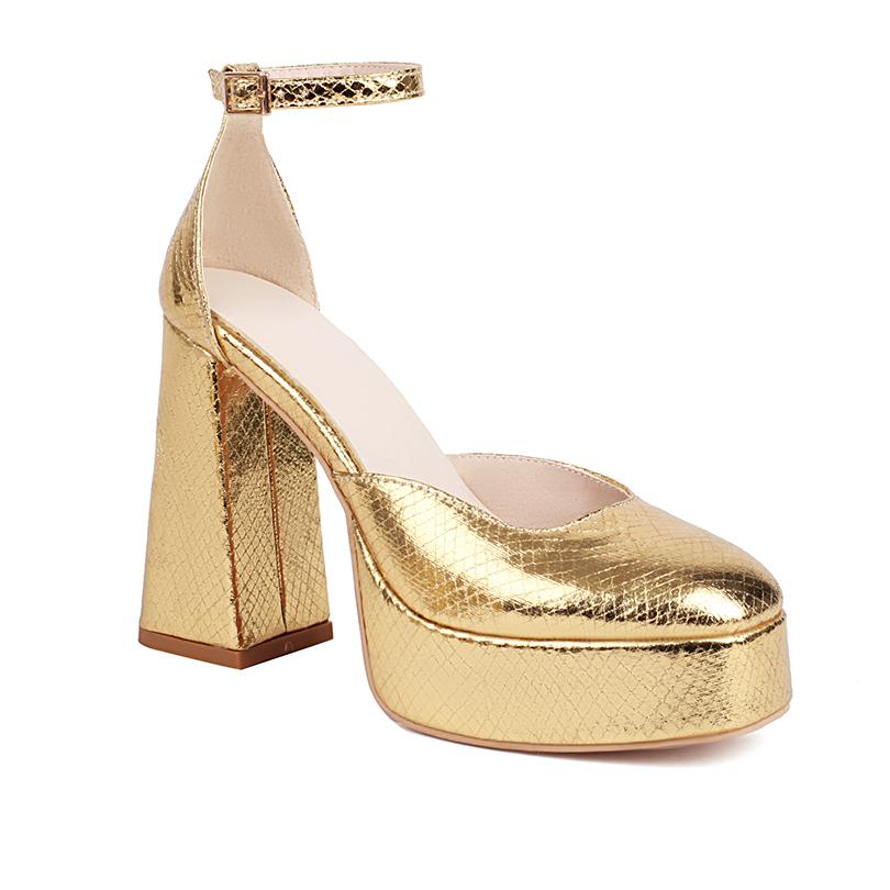 

Shiny Material Gold Gingham Super High Thick Heels Sexy Women s Sandals Square Toe Waterproof Platform Silver High Heels 39 золотой