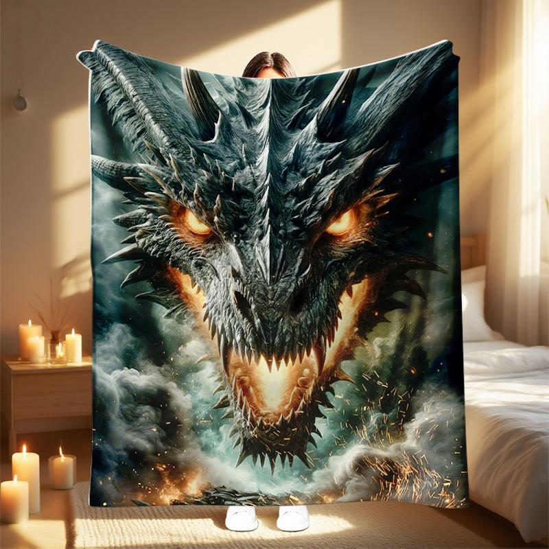 1Pc Autumn Winter New Blanket - Smaug Flame Dragon Print, Lightweight & Durable Polyester, All-Season Comfort For Sofa, Bed