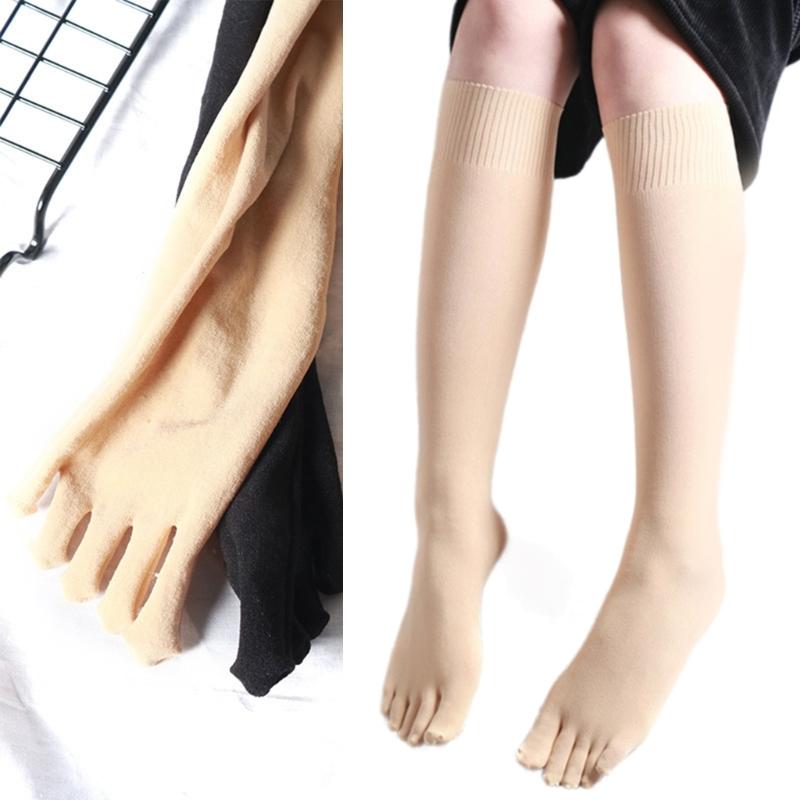 Breathable Split Toe Knee Length Long Socks For Women Sweat Absorbing Toe Separation Stockings with Ribbed Elastic Cuffs