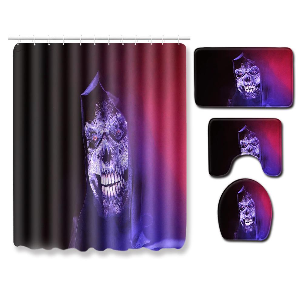 Thriller Skull Shower Curtain Floor Mat Combination Four-Piece Set Bathroom Toilet Carpet Mat Foot Mat