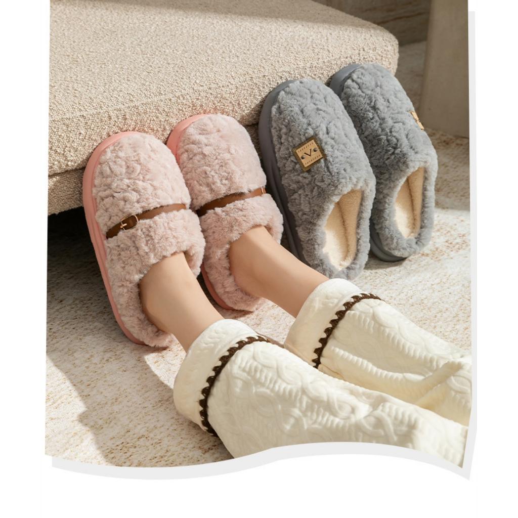 Wear Resistant, Anti Slip, Lightweight Plush Slippers with Warm and Thick Soles for Couples, Home Warming Cotton Slippers In Winter