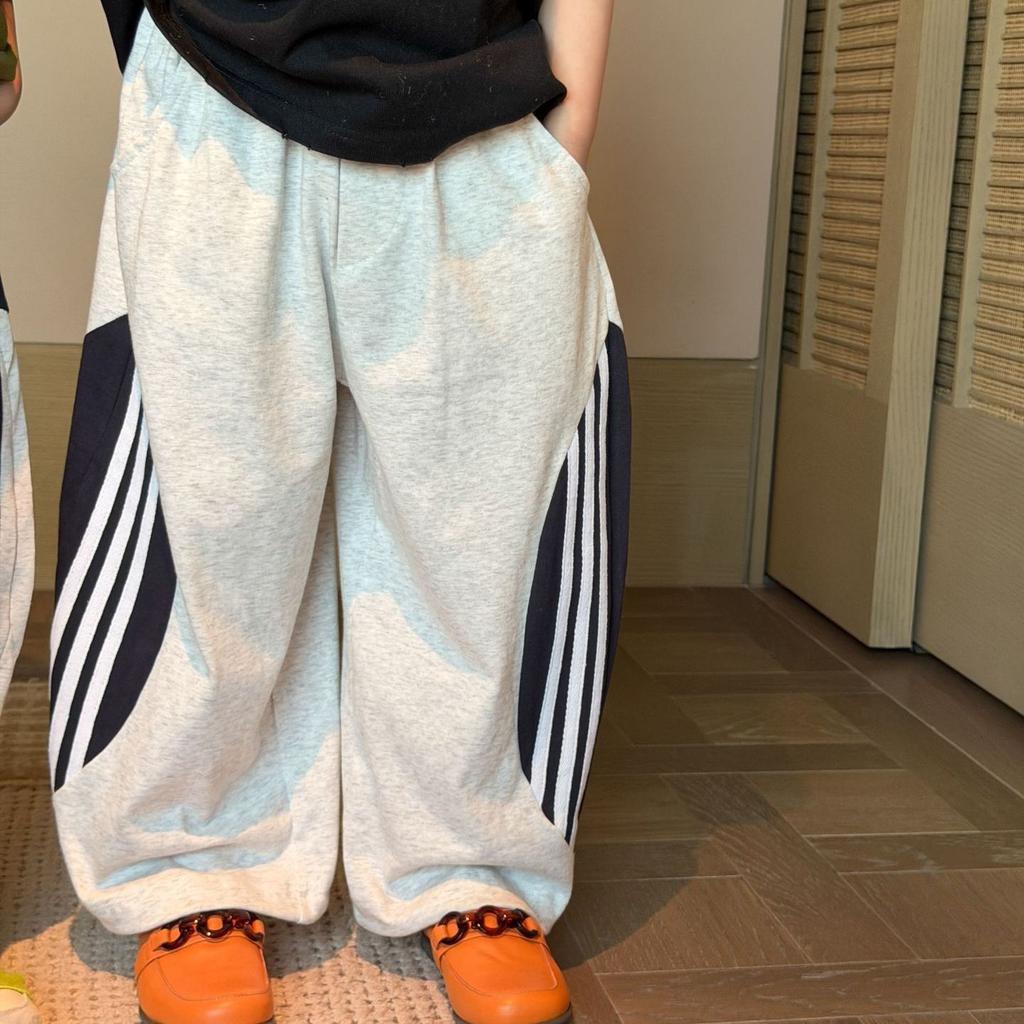 Spring Kids Block Striped Casual Pants Unisex Loose Fashionable Sports Trousers