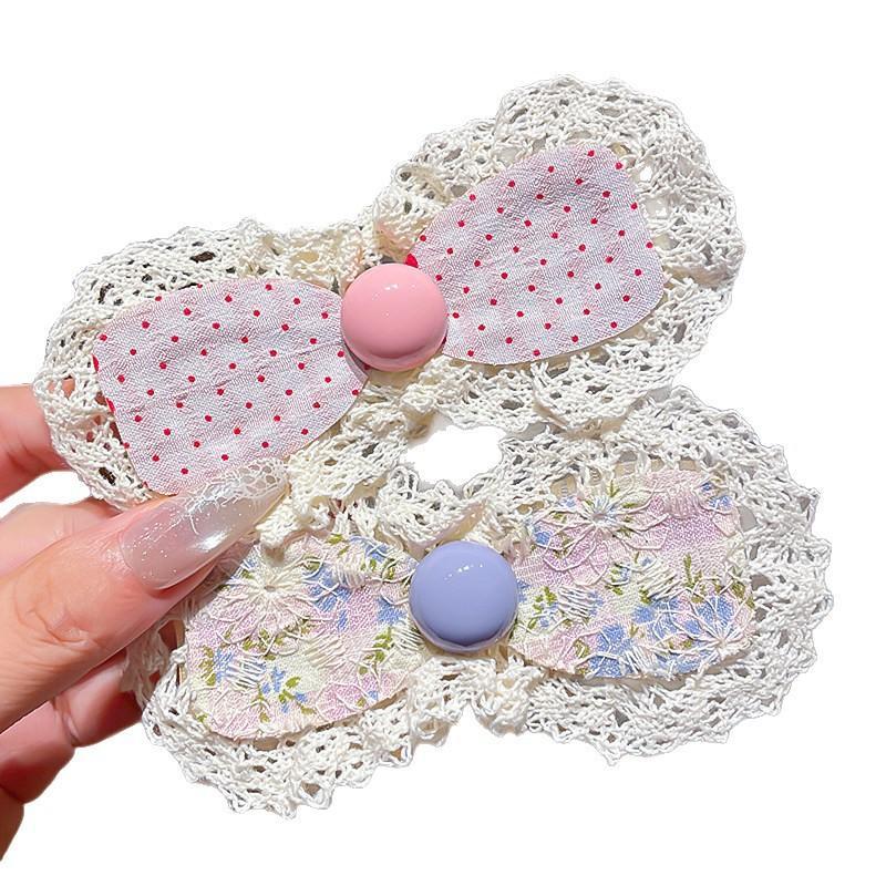 1Pcs Girls Lolita Floral Bow Baby Bangs Sticker Kid Hair Accessories Korean Lace Velcro Hair Clippings Sorting Broken Hair Clips