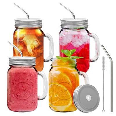 480ML Mason Gläser Set Mit Henkel Quadratisches Glas mit Deckel und Strohhalm Für Kalte Getränke Saft Mason Jar Trinkgläser Trinkgeschirr
